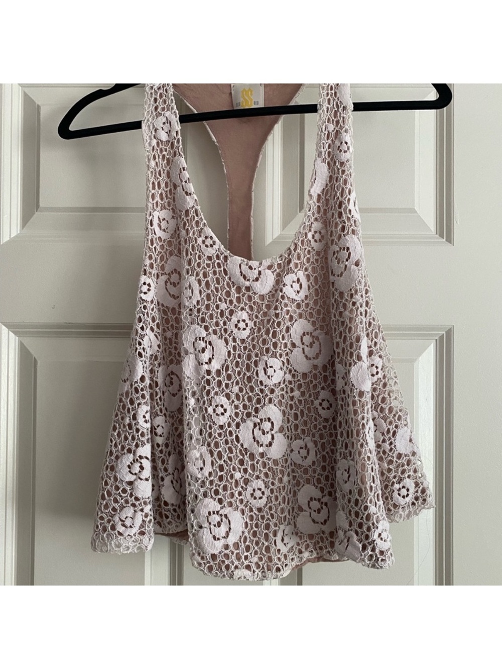 Lace Crochet Floral Tank Top - Light Pink